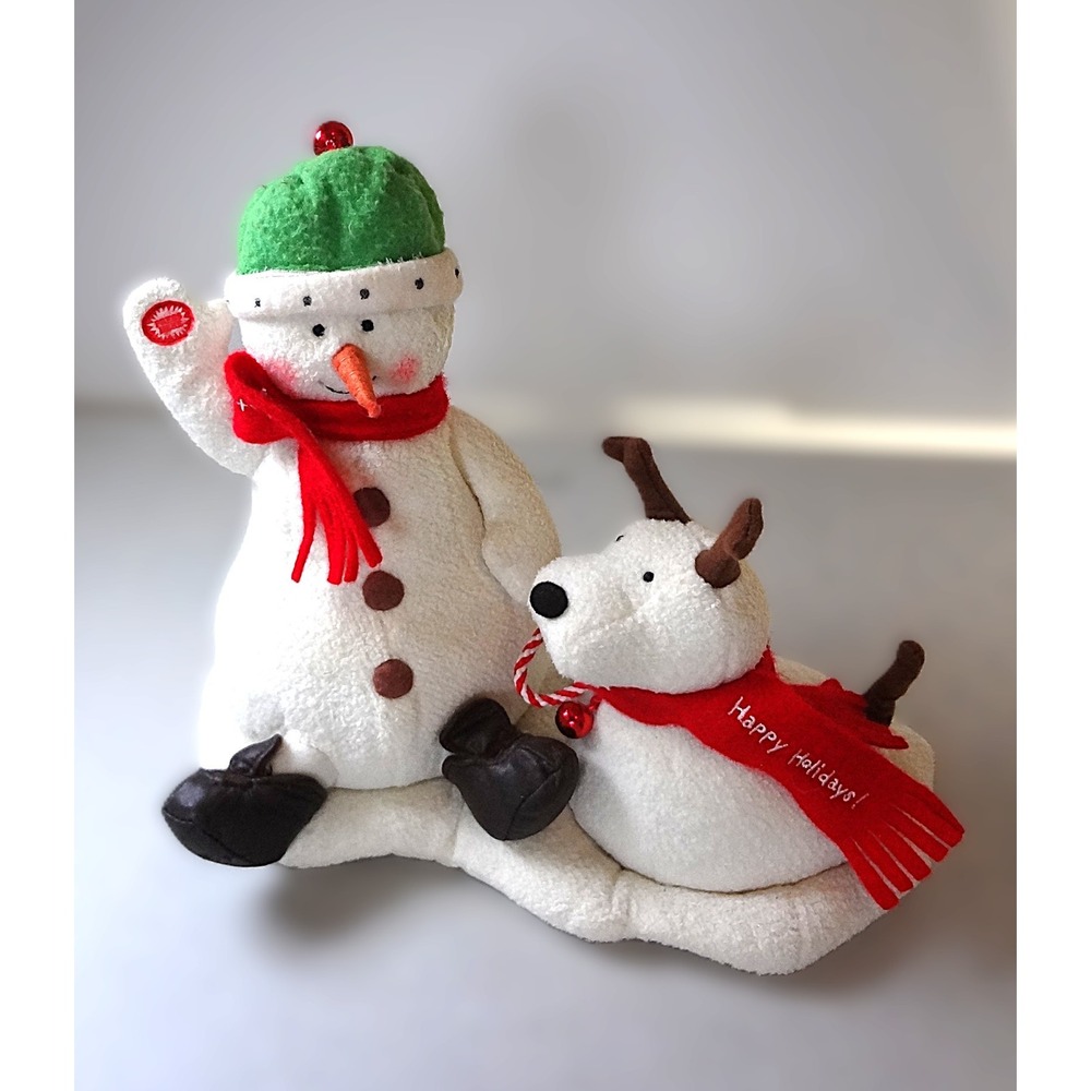 Snowman and Reindeer Plush Christmas Holiday Decoration Figurine‎